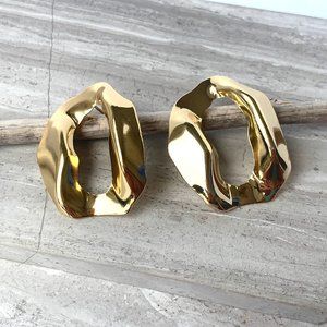 NEW ~ Anthropologie Wavy Cut Out Gold Hoop Earrings